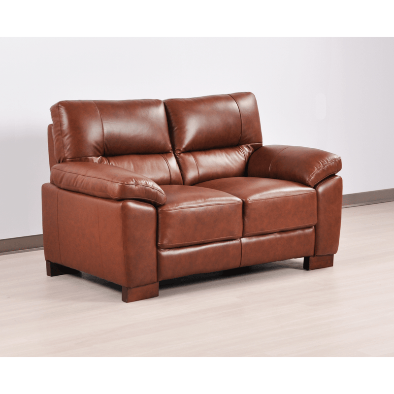 Dalmore Tan 2 Seater Sofa – Angled view in a cozy room setting, highlighting warm tan fabric and contemporary style.