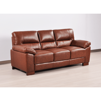 Dalmore Tan 3 Seater Sofa – Angled view in a cozy room setting, showcasing warm tan fabric and sleek contemporary design.