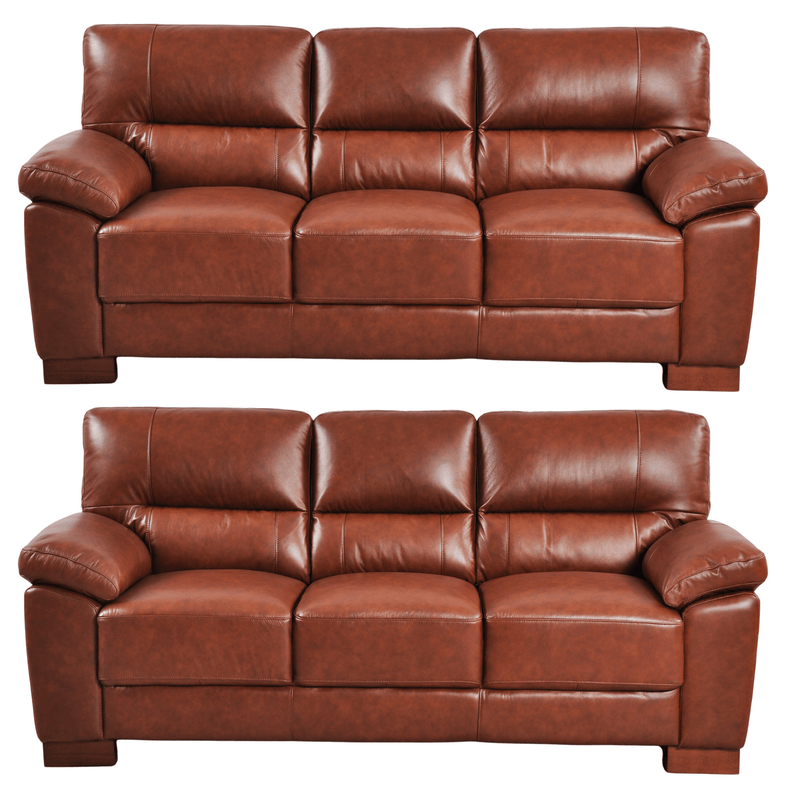 Dalmore Tan 3+3 Sofa Combo – Modern tan fabric set with two 3-seater sofas on white background.