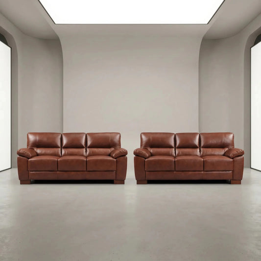Dalmore Genuine Leather Tan 3+3 Seater Sofa Set - Furniture Instore