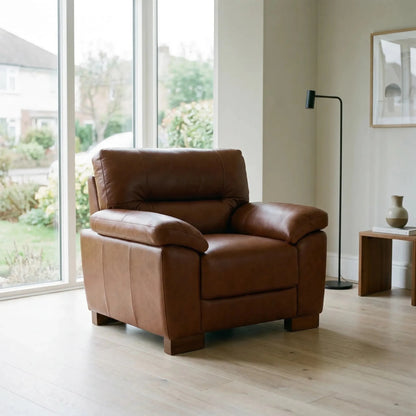 Dalmore Genuine Leather Tan Armchair - Furniture Instore