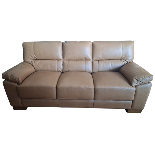 caramel genuine leather 3 seater sofa on a white background 