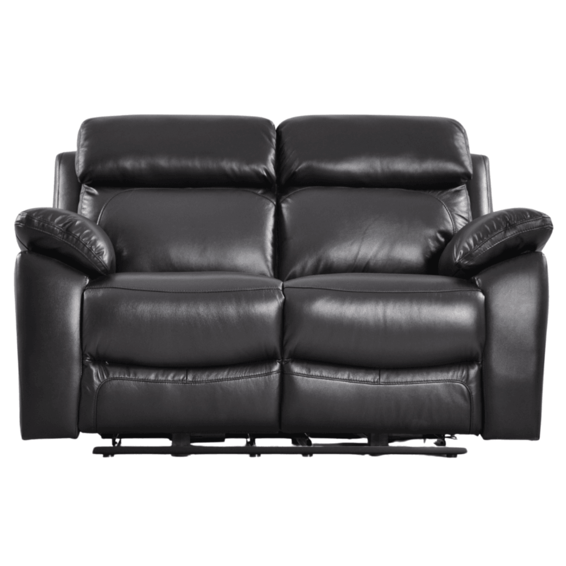 Black leather reclining sofa on a white background