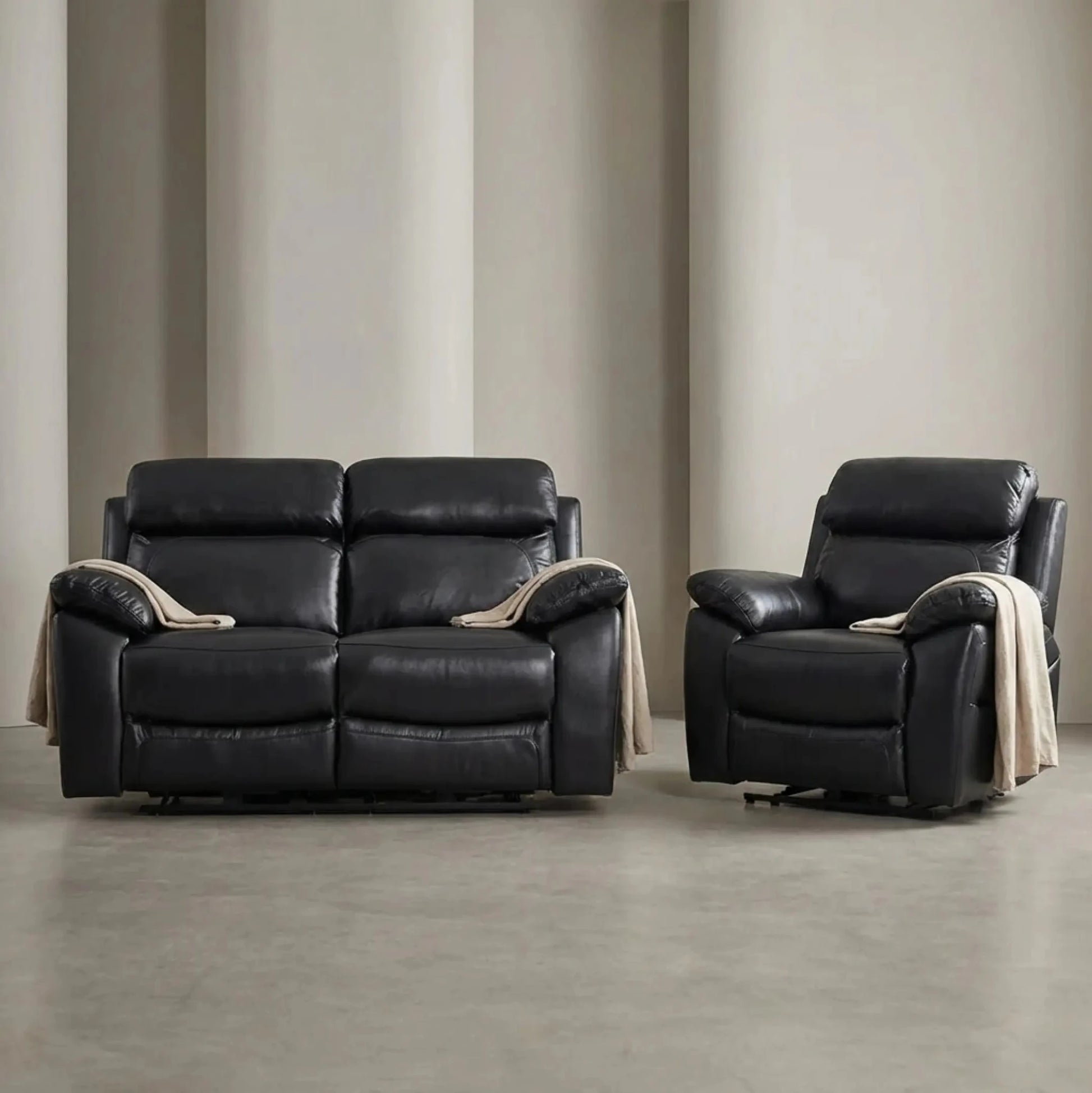 Dandrea Genuine Leather Black Electric Power Recliner 2+1 Seater Sofa Set - Furniture Instore
