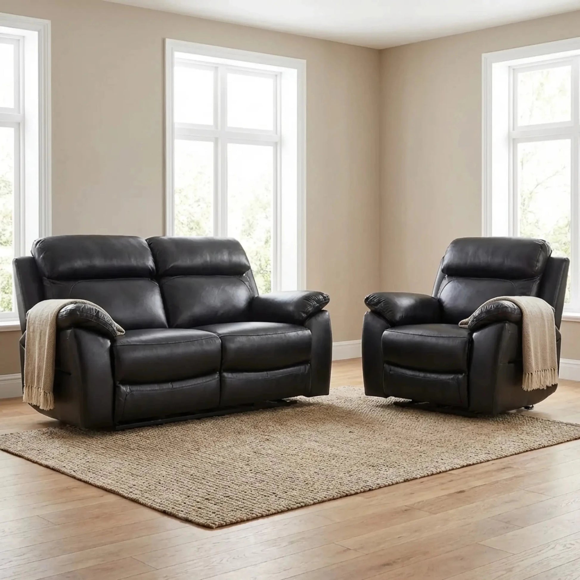 Dandrea Genuine Leather Black Electric Power Recliner 2+1 Seater Sofa Set - Furniture Instore
