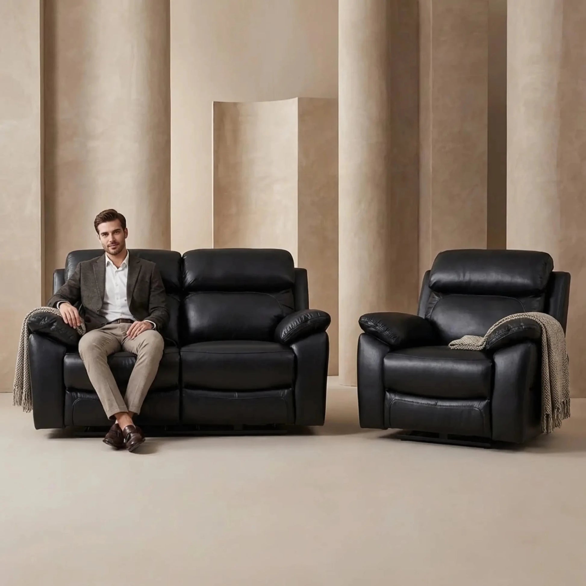 Dandrea Genuine Leather Black Electric Power Recliner 2+1 Seater Sofa Set - Furniture Instore