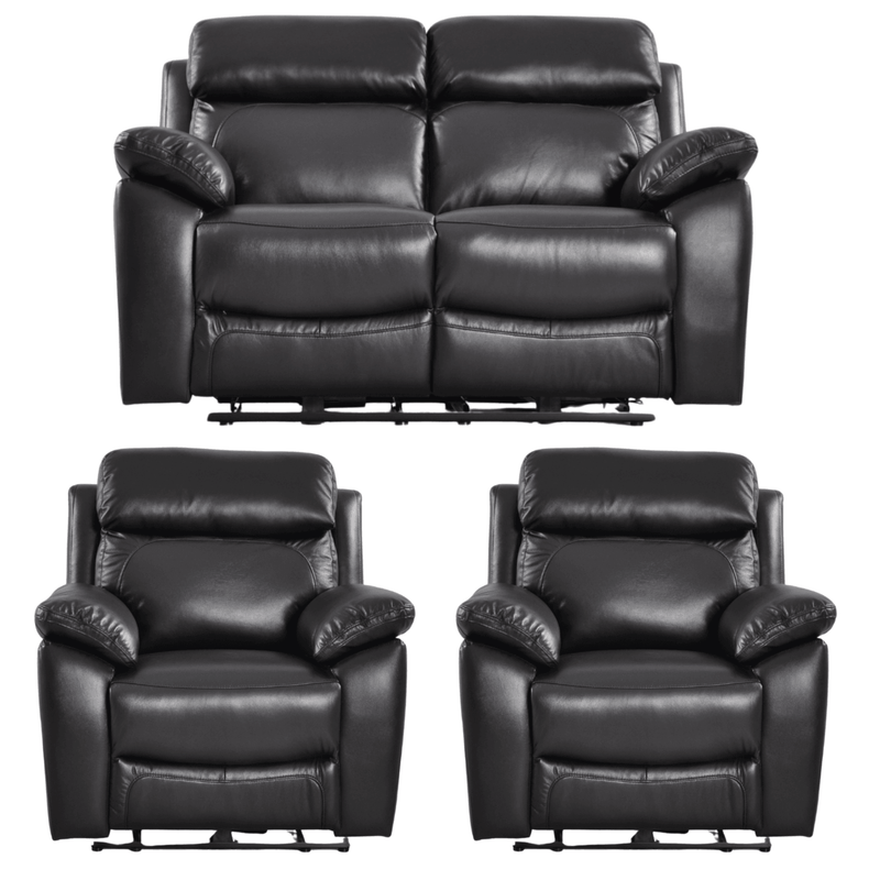 Black leather recliner sofa set on a white background