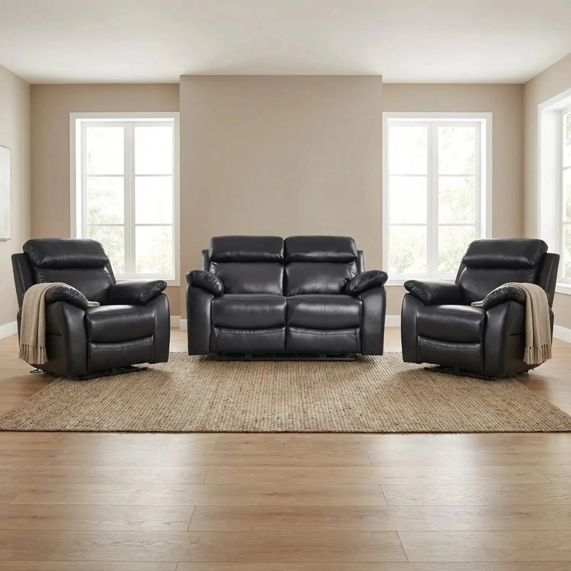 Dandrea Genuine Leather Black Electric Power Recliner 2+1+1 Seater sofa set - Furniture Instore