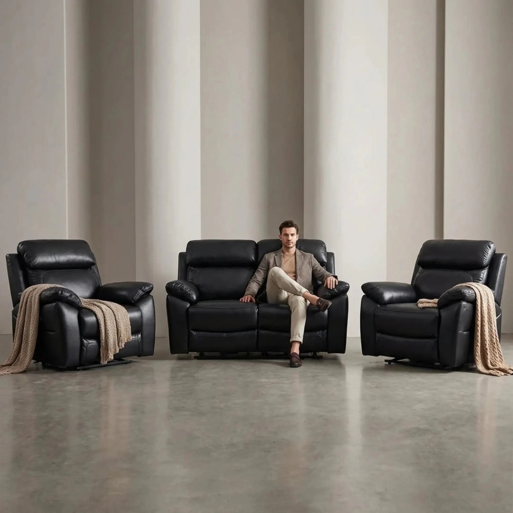 Dandrea Genuine Leather Black Electric Power Recliner 2+1+1 Seater sofa set - Furniture Instore