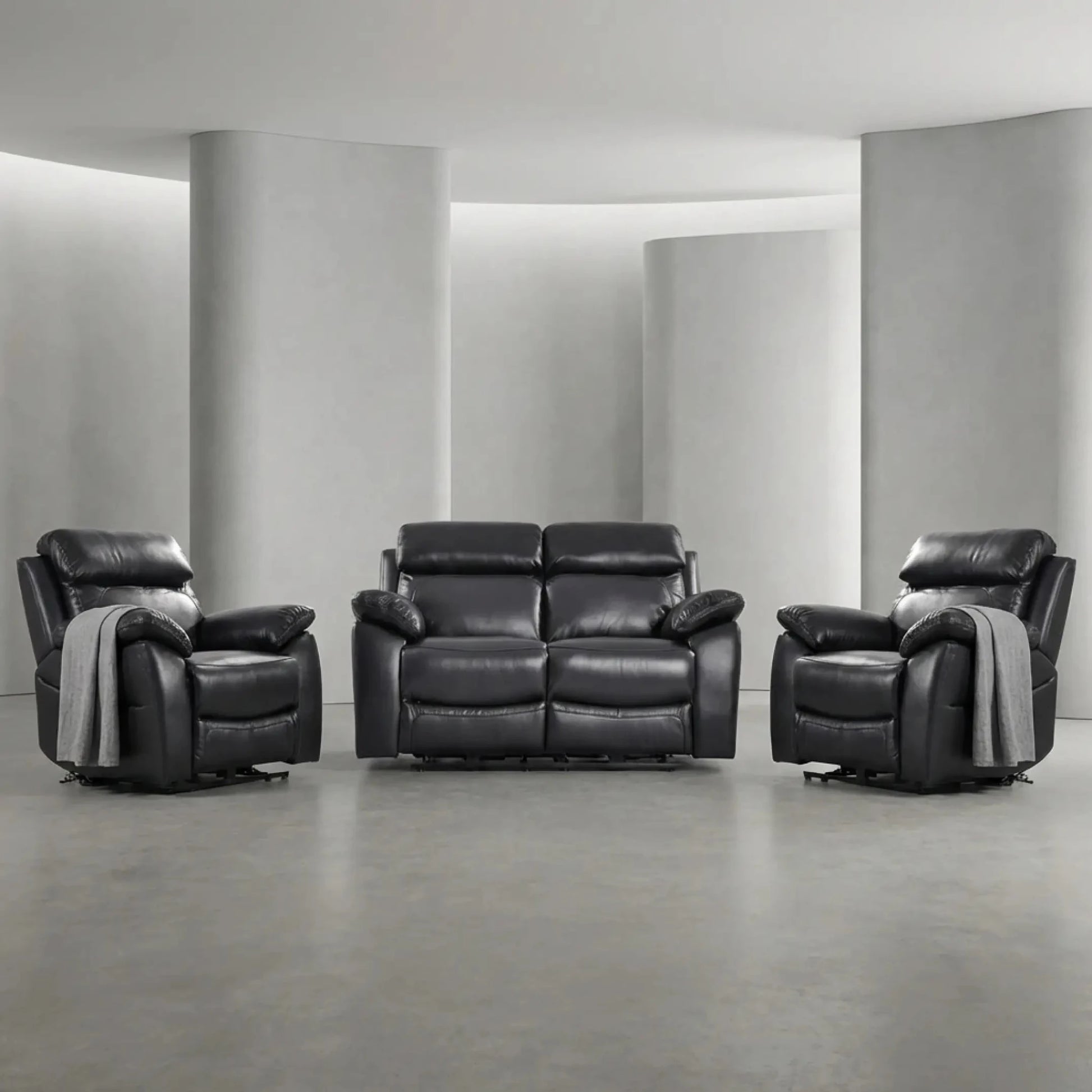 Dandrea Genuine Leather Black Electric Power Recliner 2+1+1 Seater sofa set - Furniture Instore