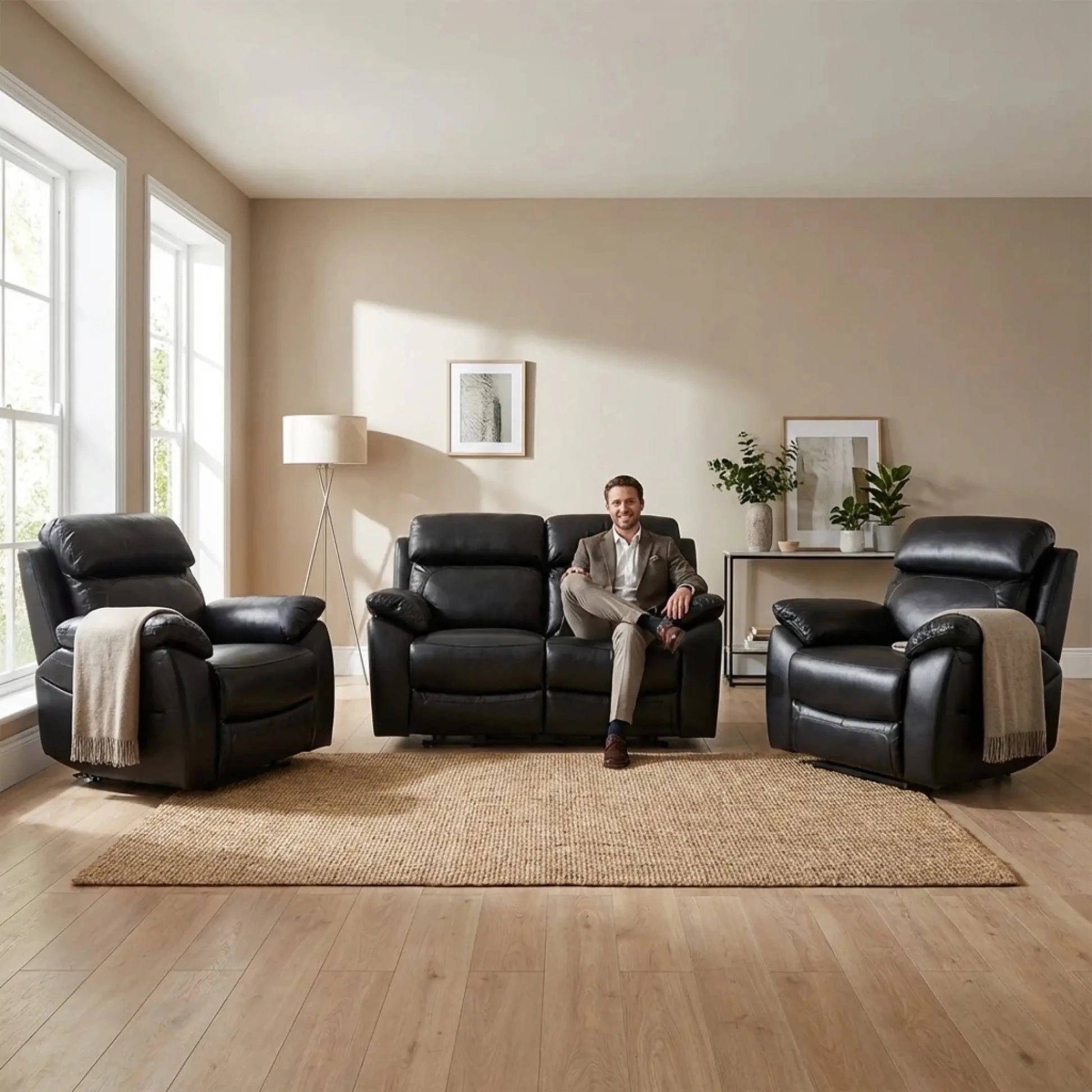 Dandrea Genuine Leather Black Electric Power Recliner 2+1+1 Seater sofa set - Furniture Instore