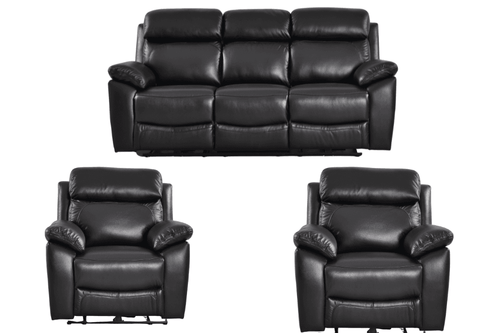 Dandrea Genuine Leather Black Electric Power Recliner 3+1+1 Seater Sofa Set