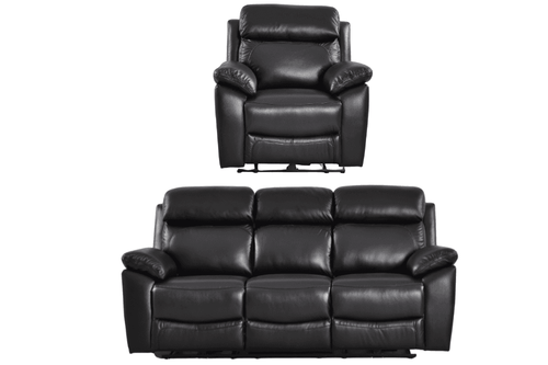 Dandrea Genuine Leather Black Electric Power Recliner 3+1 Seater Sofa Set