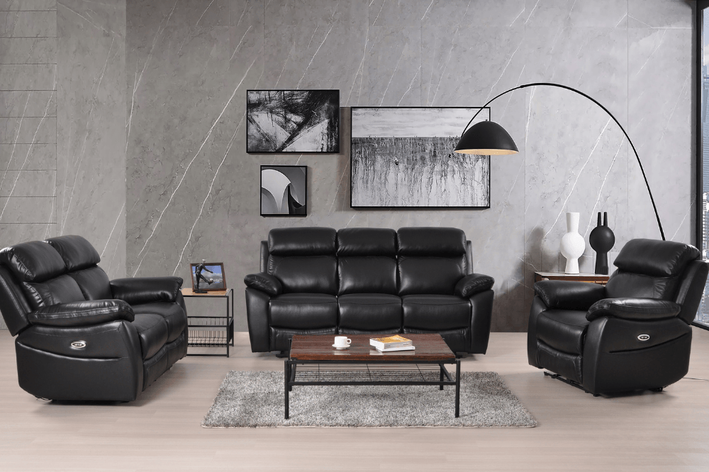 Dandrea Genuine Leather Black Electric Power Recliner 3+2+1 Seater  Sofa Set
