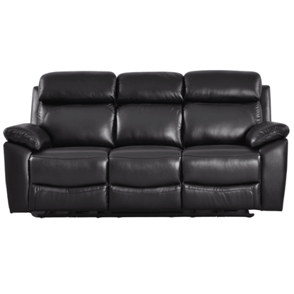 Black leather reclining sofa on a white background