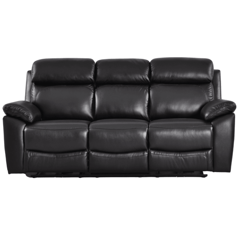 Black leather reclining sofa on a white background