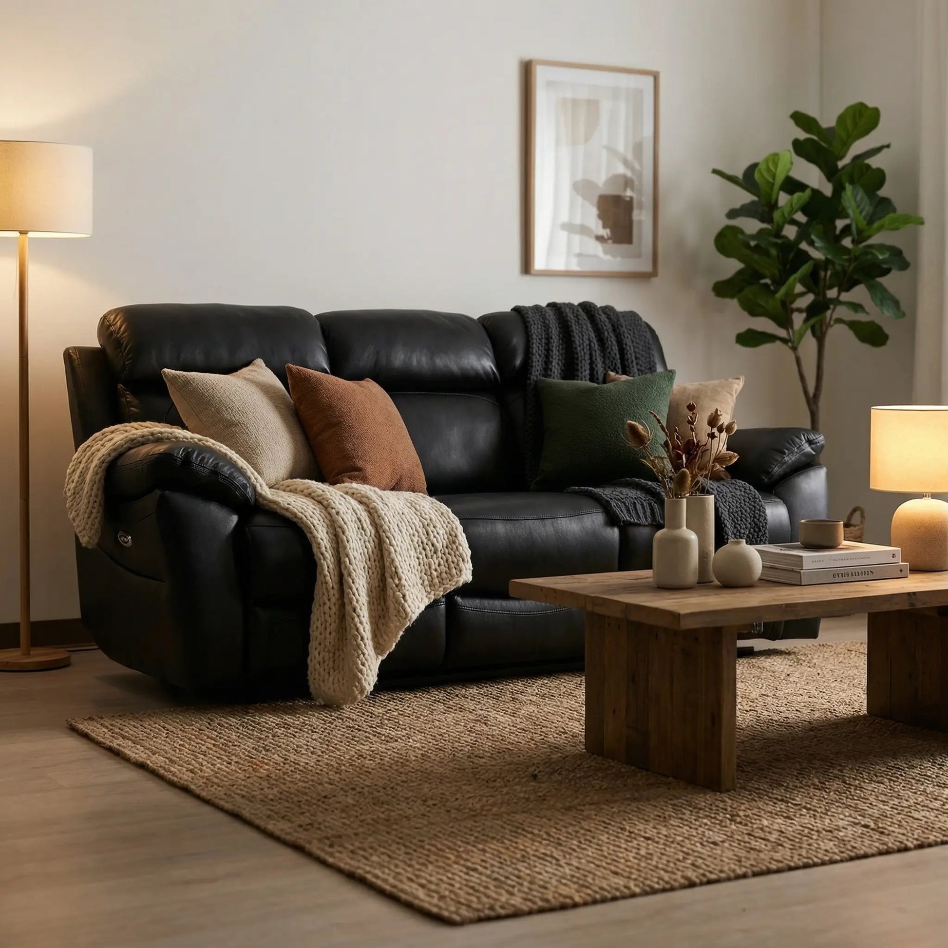 Dandrea Genuine Leather Black Electric Power Recliner 3 Seater - Furniture Instore