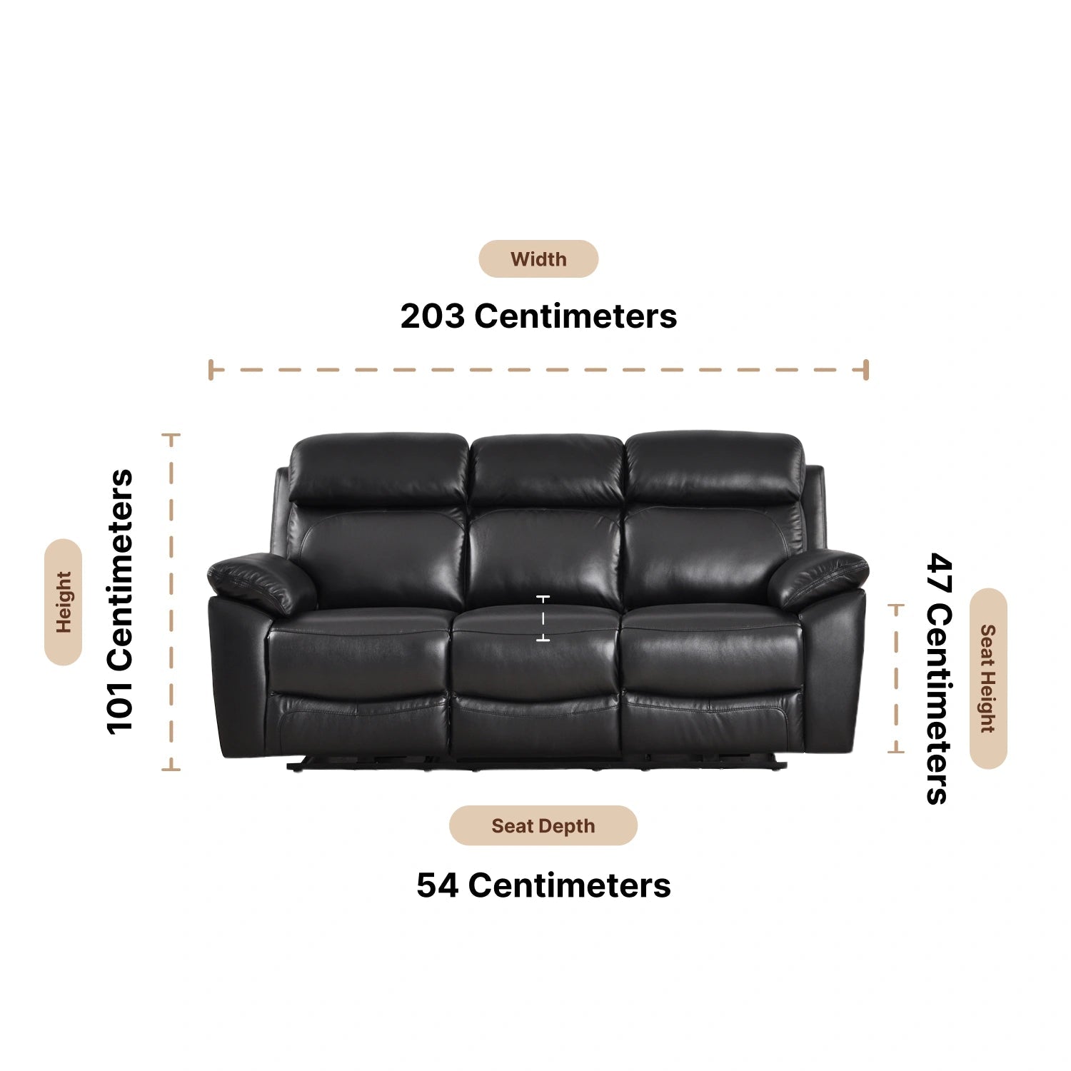 Dandrea Genuine Leather Black Electric Power Recliner 3 Seater Dimensions