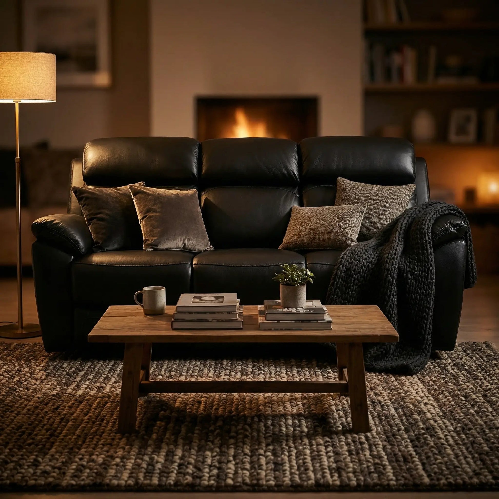 Dandrea Genuine Leather Black Electric Power Recliner 3 Seater - Furniture Instore