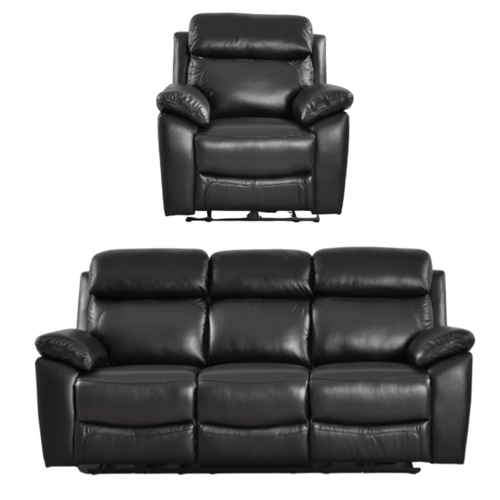 Dandrea Genuine Leather Black Electric Power Recliner 3+1 Seater Sofa Set