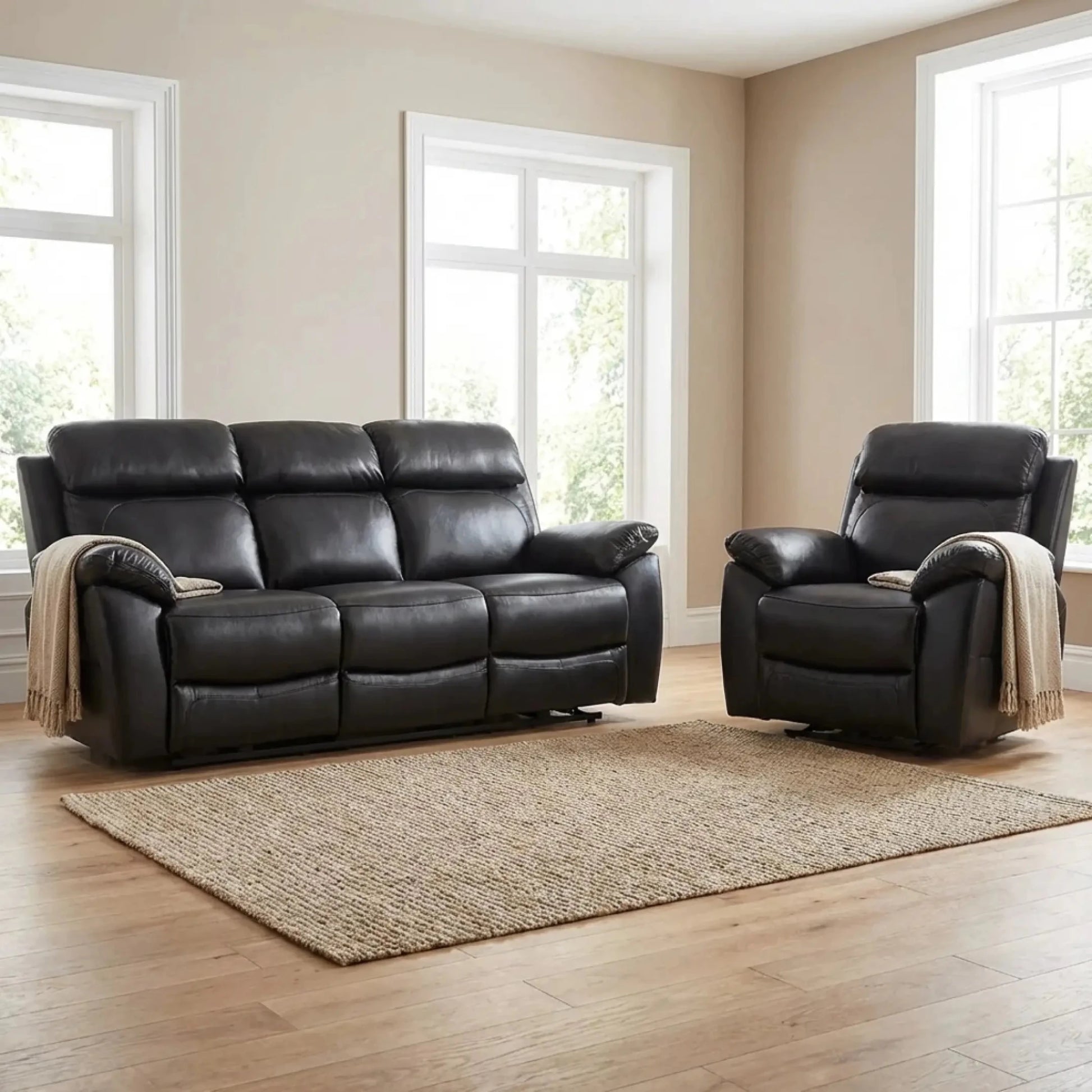Dandrea Genuine Leather Black Electric Power Recliner 3+1 Seater Sofa Set - Furniture Instore