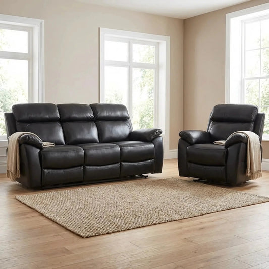 Dandrea Genuine Leather Black Electric Power Recliner 3+1 Seater Sofa Set - Furniture Instore