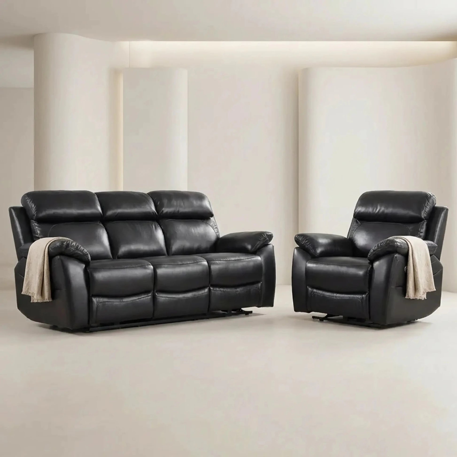 Dandrea Genuine Leather Black Electric Power Recliner 3+1 Seater Sofa Set - Furniture Instore