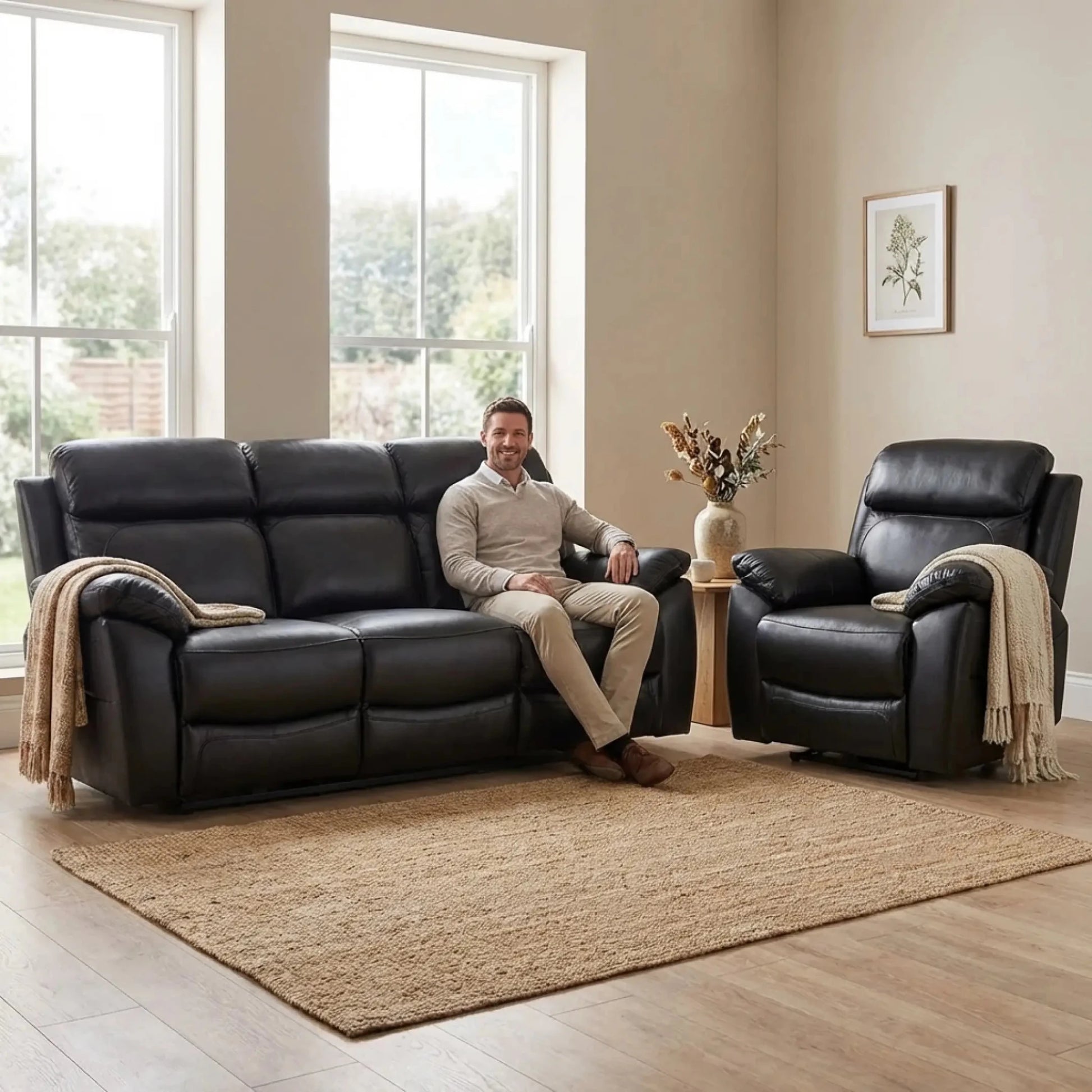 Dandrea Genuine Leather Black Electric Power Recliner 3+1 Seater Sofa Set - Furniture Instore