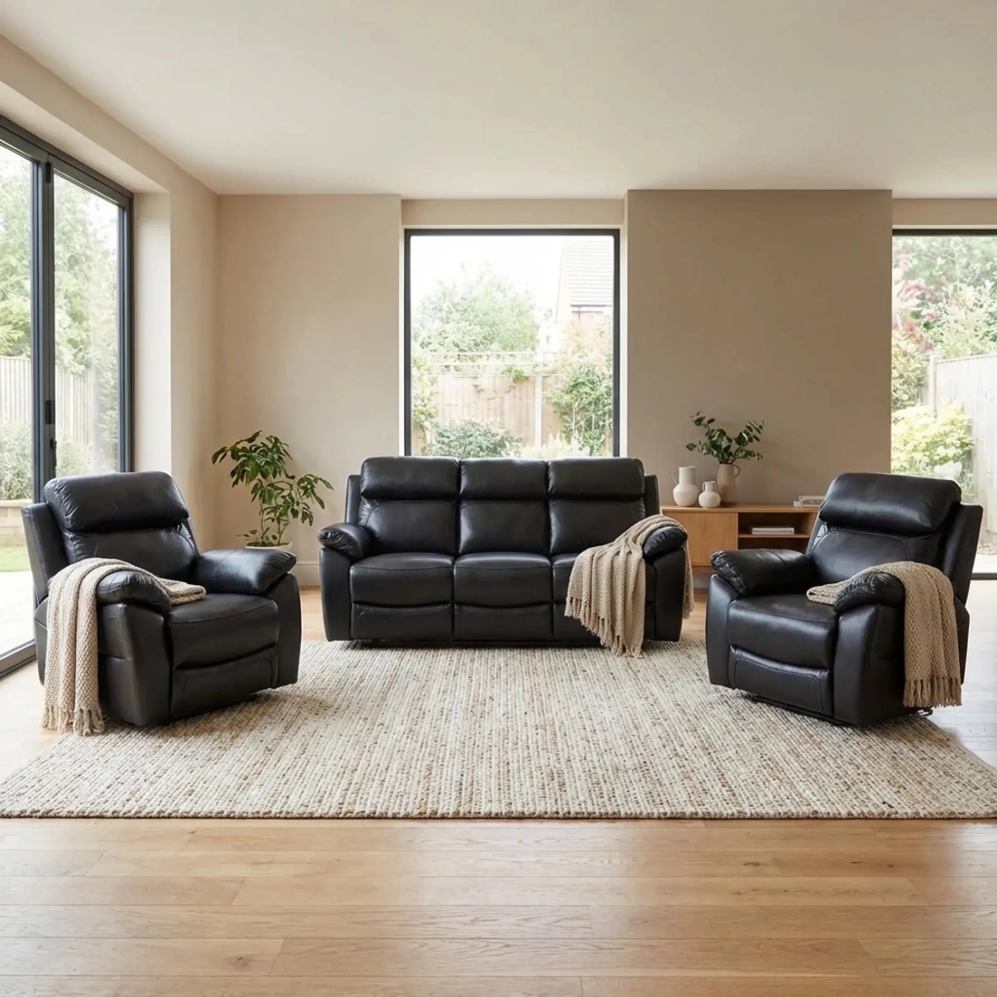 Dandrea Genuine Leather Black Electric Power Recliner 3+1+1 Seater Sofa Set - Furniture Instore