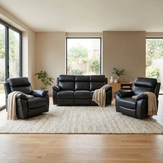 Dandrea Genuine Leather Black Electric Power Recliner 3+1+1 Seater Sofa Set - Furniture Instore