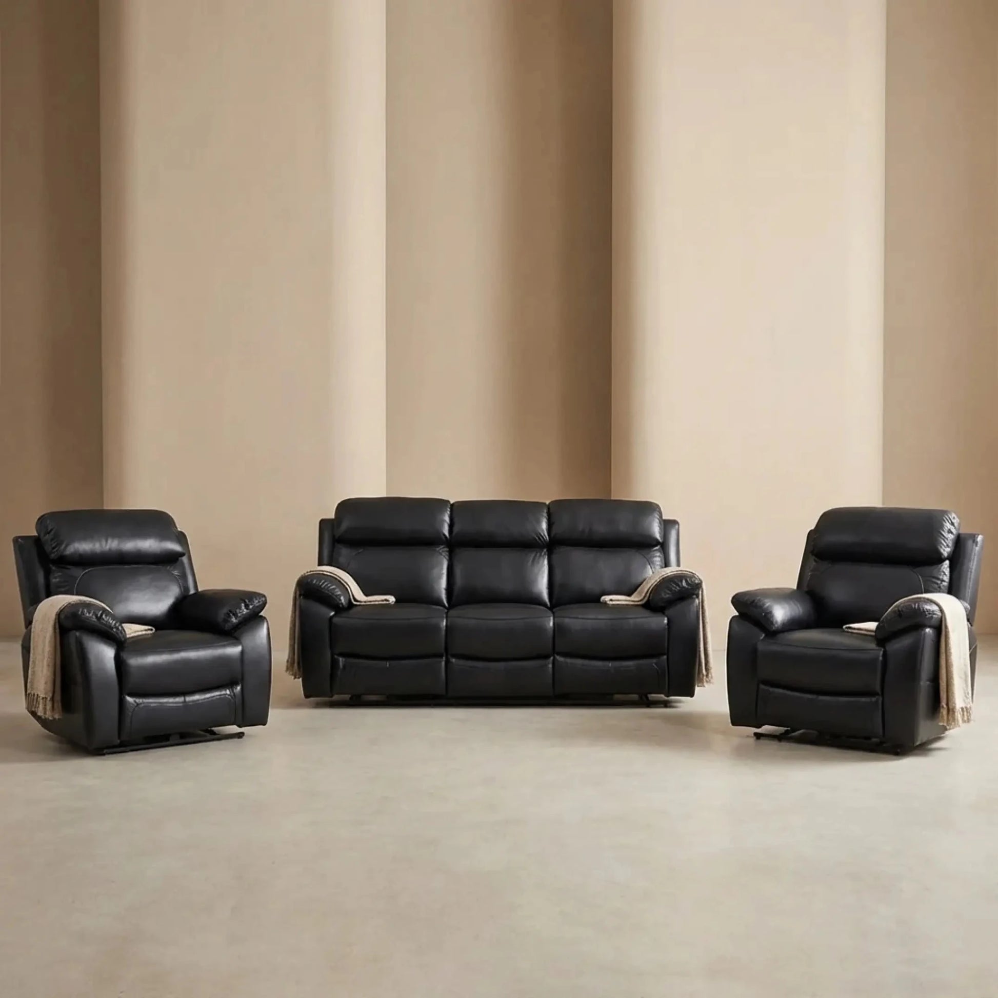 Dandrea Genuine Leather Black Electric Power Recliner 3+1+1 Seater Sofa Set - Furniture Instore