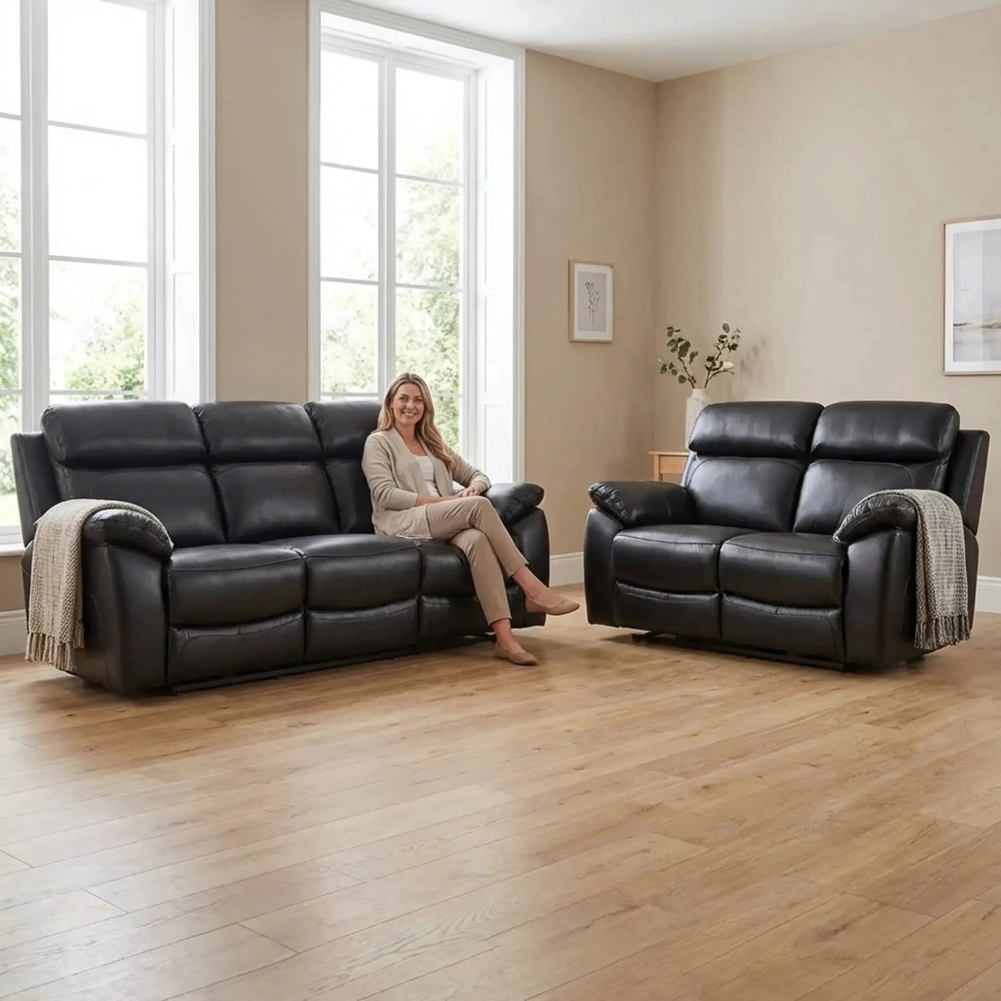 Dandrea Genuine Leather Black Electric Power Recliner 3+2 Seater Sofa Set - Furniture Instore