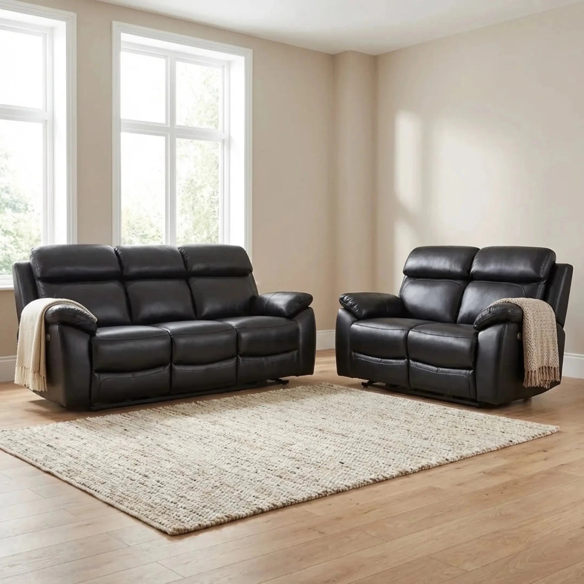 Dandrea Genuine Leather Black Electric Power Recliner 3+2 Seater Sofa Set - Furniture Instore