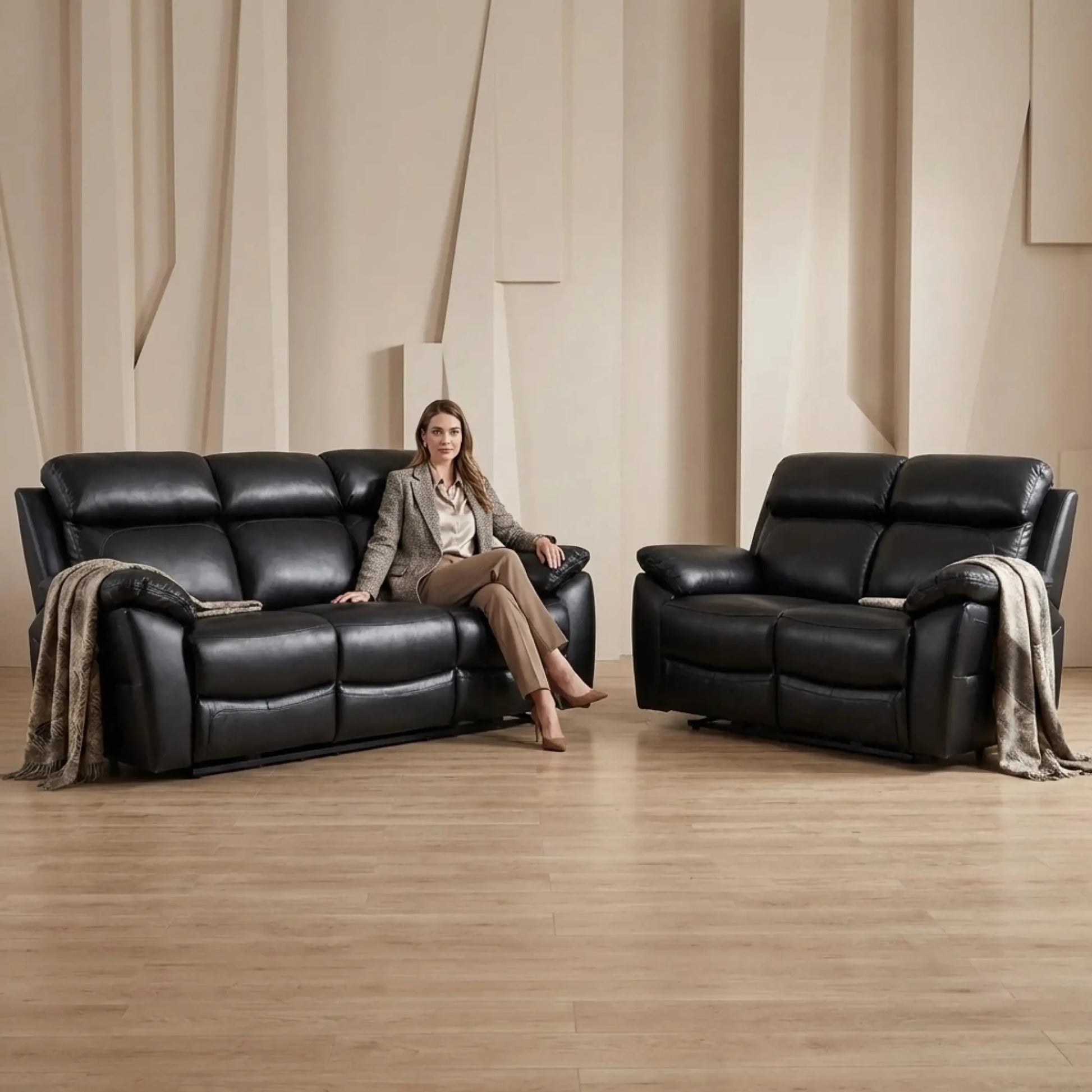 Dandrea Genuine Leather Black Electric Power Recliner 3+2 Seater Sofa Set - Furniture Instore