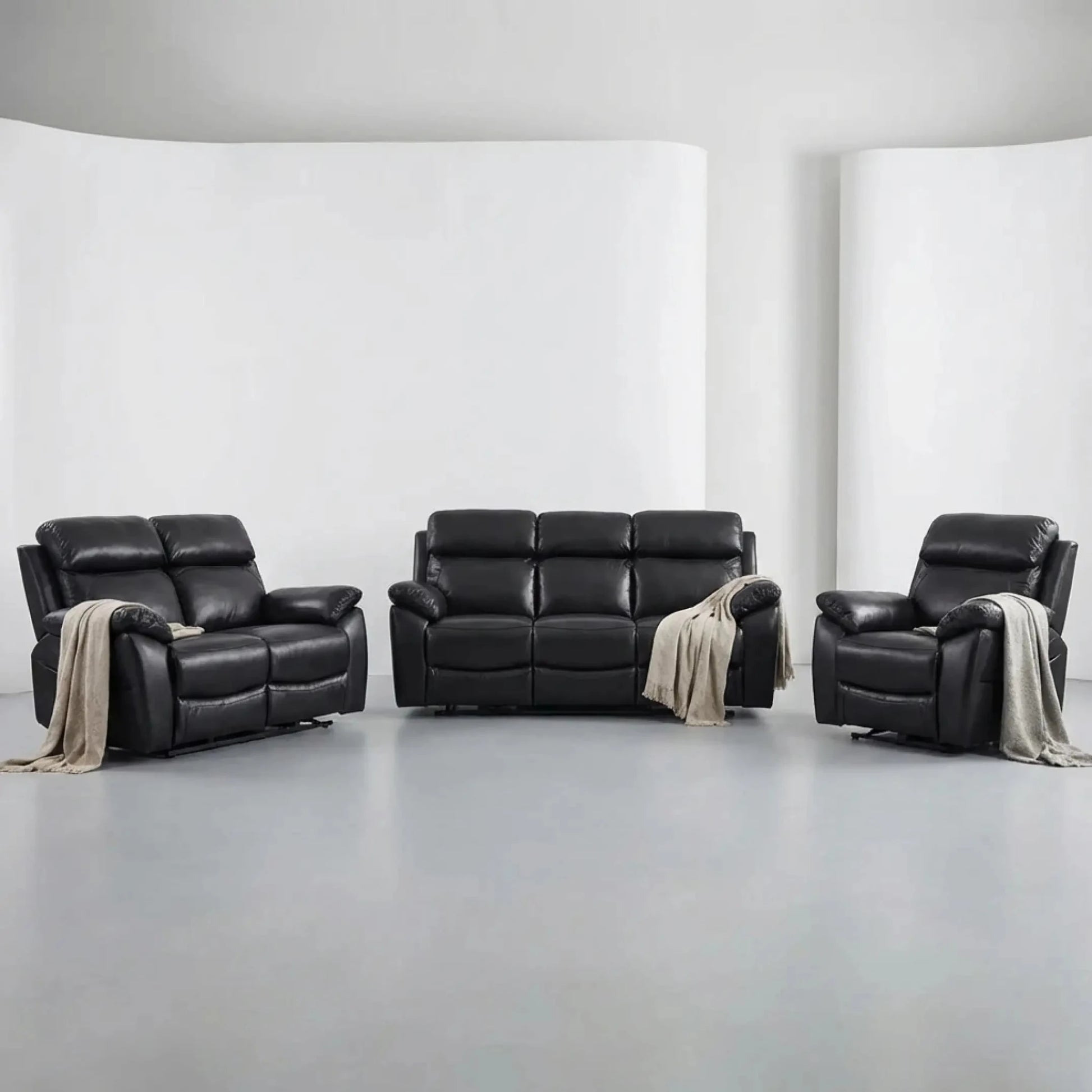 Dandrea Genuine Leather Black Electric Power Recliner 3+2+1 Seater Sofa Set - Furniture Instore