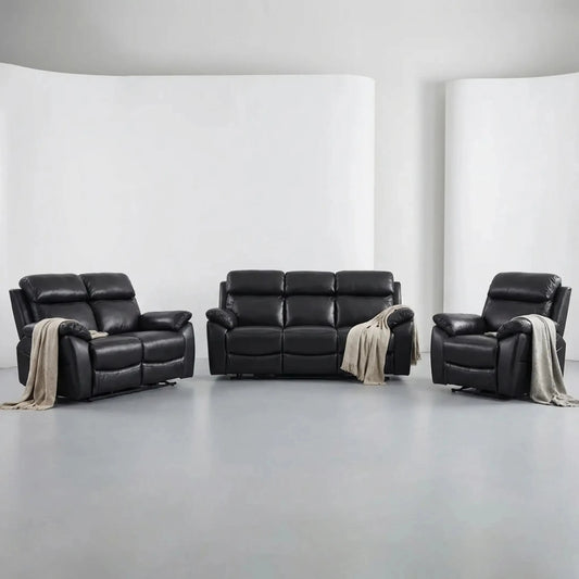 Dandrea Genuine Leather Black Electric Power Recliner 3+2+1 Seater Sofa Set - Furniture Instore