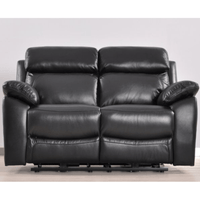 Black leather recliner sofa on a light gray background