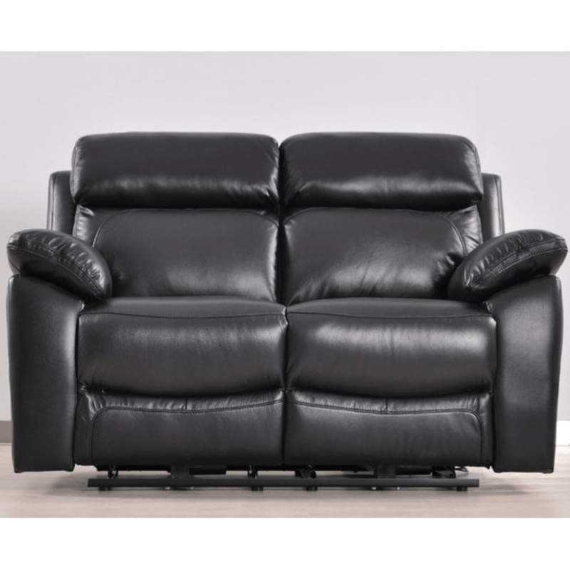 Black leather recliner sofa on a light gray background