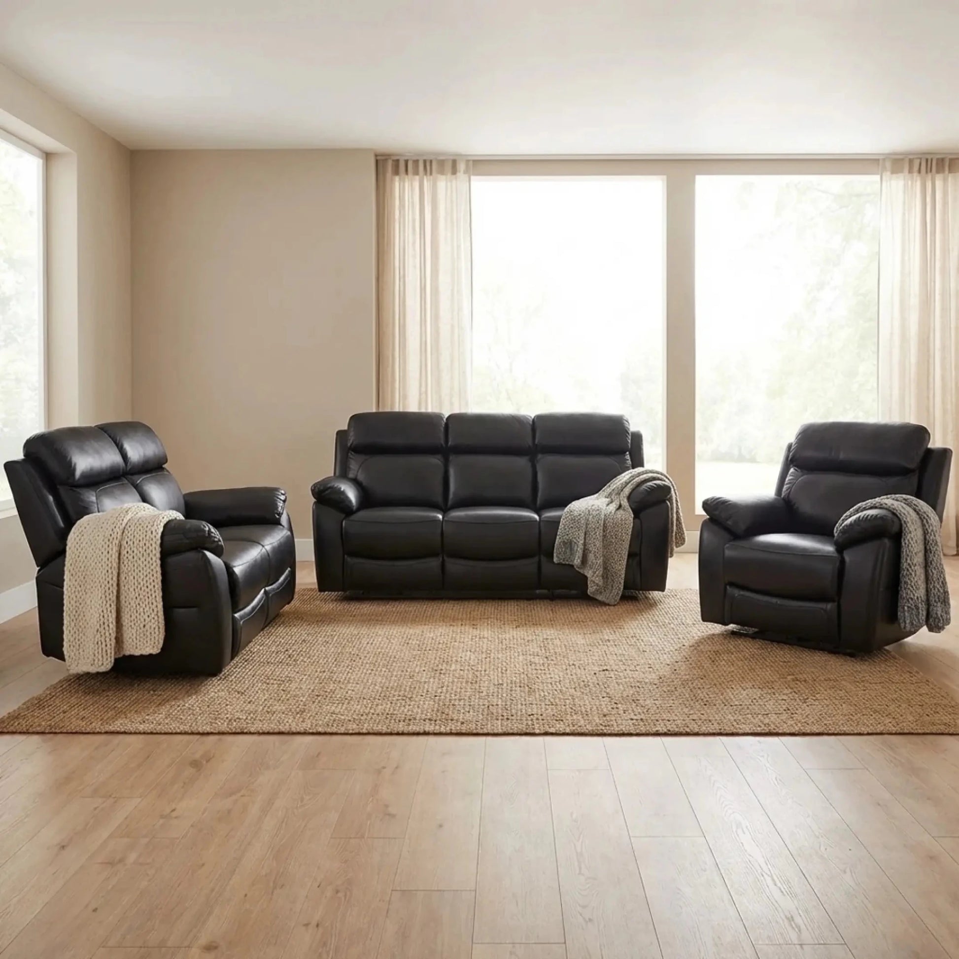 Dandrea Genuine Leather Black Electric Power Recliner 3+2+1 Seater Sofa Set - Furniture Instore