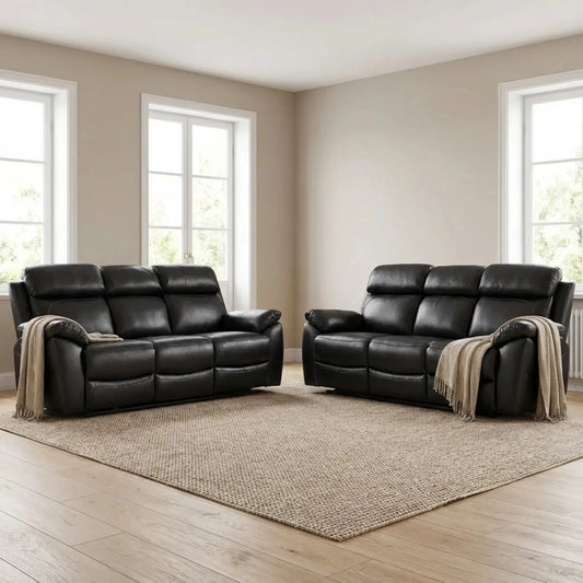 Dandrea Genuine Leather Black Electric Power Recliner 3+3 Seater Sofa Set - Furniture Instore