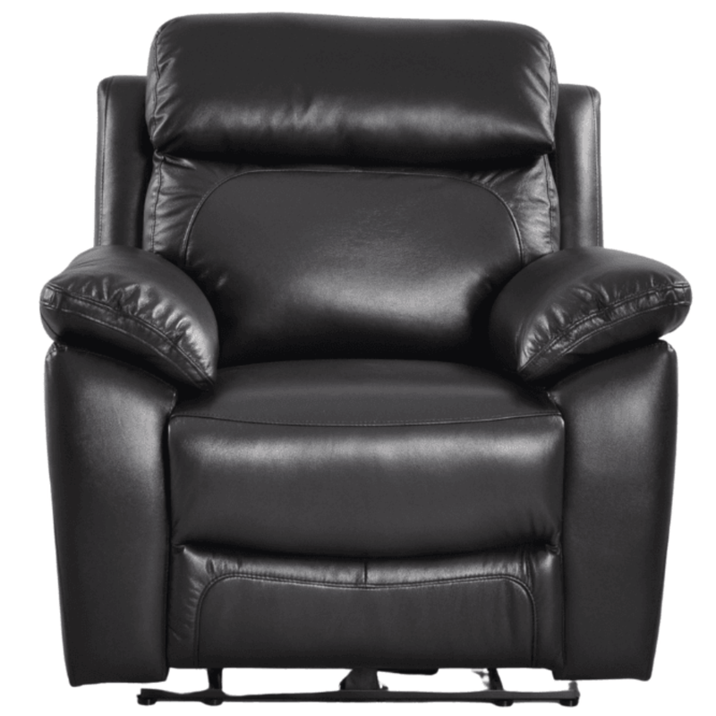 Black leather recliner chair on a white background