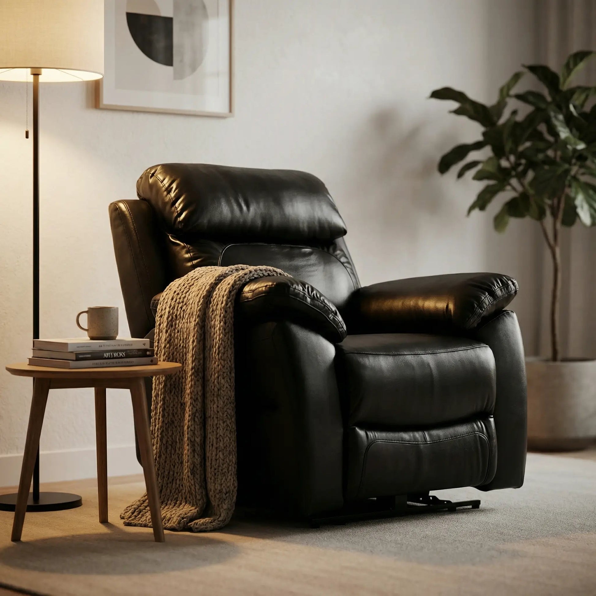 Dandrea Genuine Leather Black Electric Power Recliner Armchair - Furniture Instore