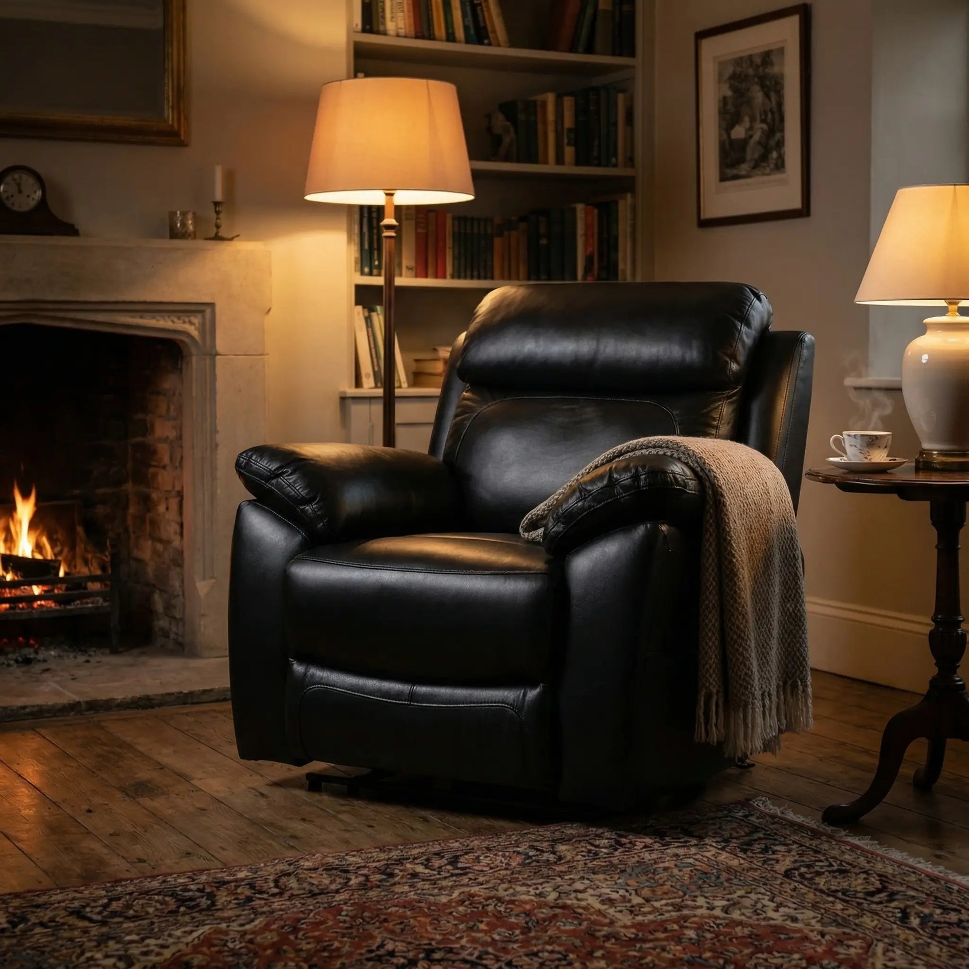 Dandrea Genuine Leather Black Electric Power Recliner Armchair - Furniture Instore