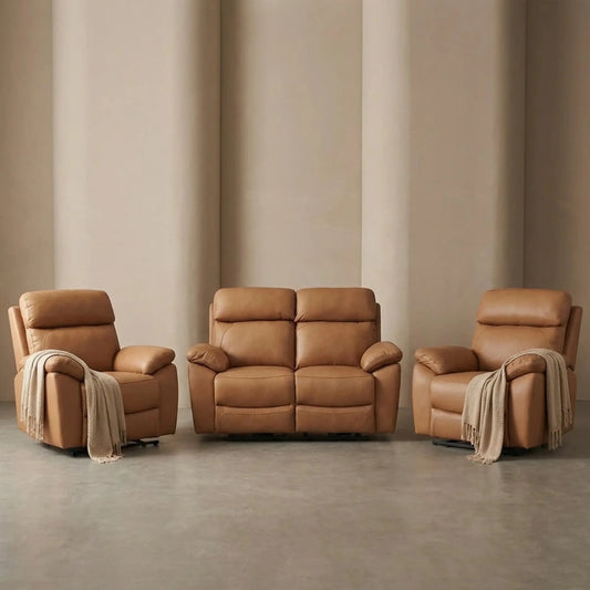 Dandrea Genuine Leather Caramel Electric Power Recliner 2+1+1 Seater Sofa Set - Furniture Instore