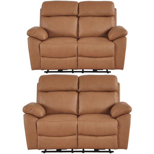 Dandrea Genuine Leather Caramel Electric Power Recliner 2+2 Seater Sofa Set