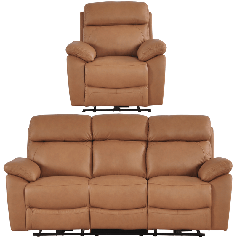 Dandrea Genuine Leather Caramel Electric Power Recliner 3+1 Seater Sofa Set - Furniture Instore