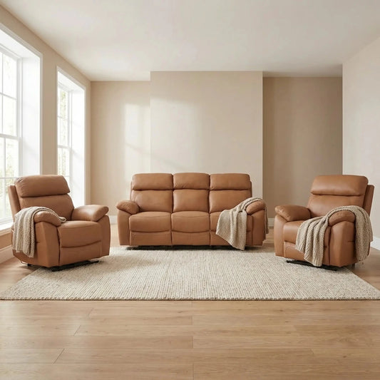 Dandrea Genuine Leather Caramel Electric Power Recliner 3+1+1 Seater Sofa Set - Furniture Instore