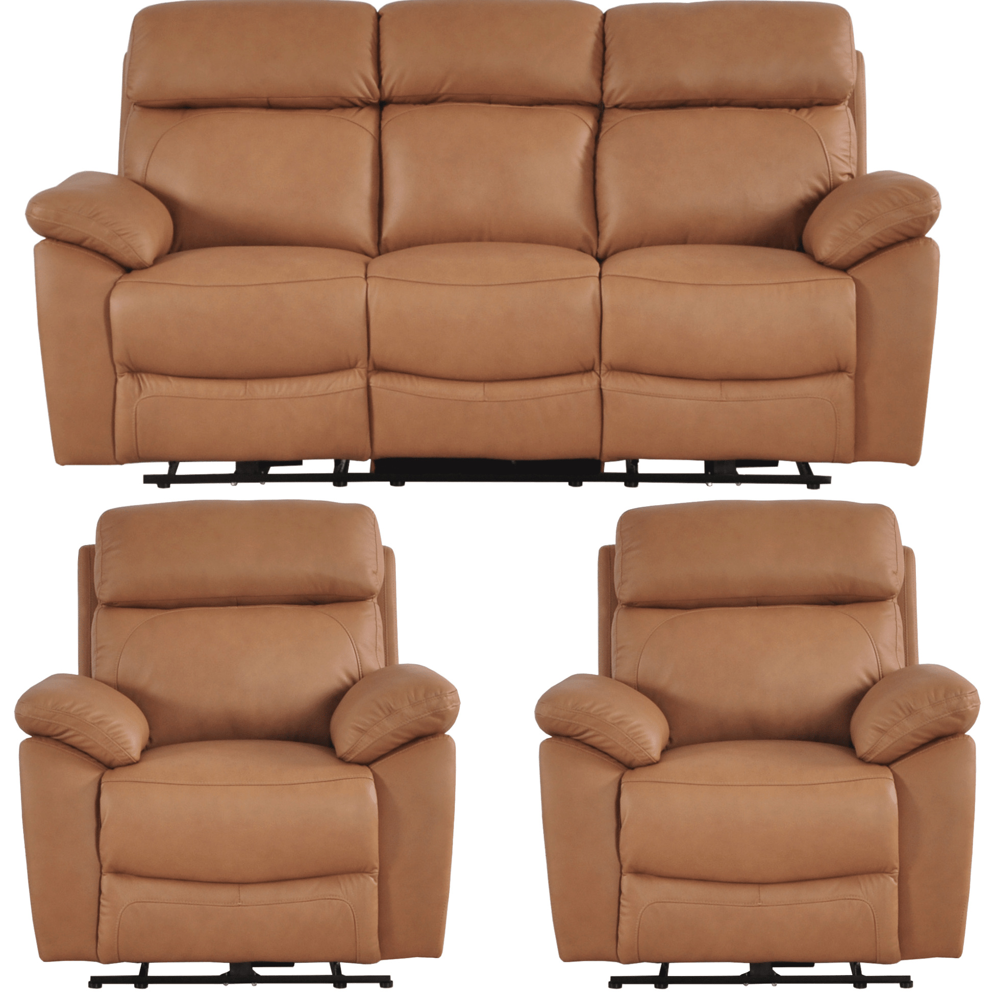Dandrea Genuine Leather Caramel Electric Power Recliner 3+1+1 Seater Sofa Set - Furniture Instore