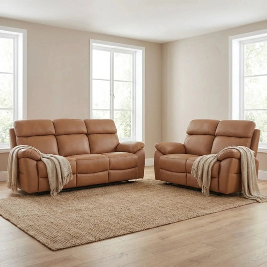 Dandrea Genuine Leather Caramel Electric Power Recliner 3+2 Seater Sofa Set - Furniture Instore
