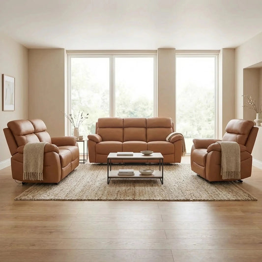 Dandrea Genuine Leather Caramel Electric Power Recliner 3+2+1 Seater Sofa Set - Furniture Instore